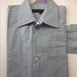 French Connection Men Dress Shirt M Spread Collar Long Sleeve Blue Cotton